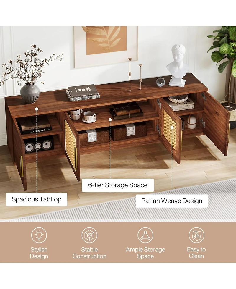 Tribesigns 70.9" Mid Century Modern Entertainment Center with 6-Tier Shelf, Wood Long Media Console Television Stands Cabinet for TVs Up to 80 In