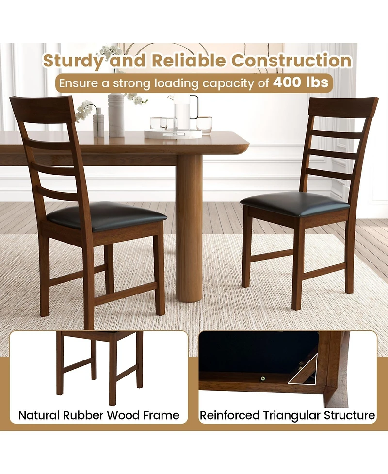 Wooden Dining Chair with Rubber Wood Frame Set of 2