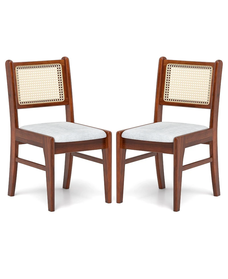 Wooden Kitchen Chairs with Cane Back Rubber Wood Frame and Padded Seat