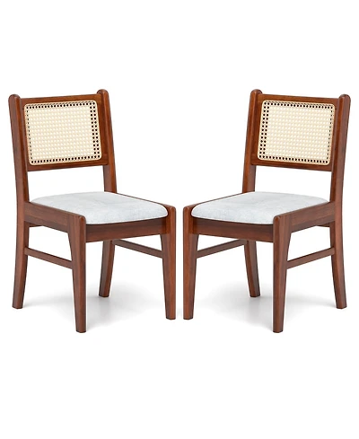Wooden Kitchen Chairs with Cane Back Rubber Wood Frame and Padded Seat