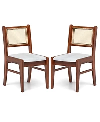 Wooden Kitchen Chairs with Cane Back Rubber Wood Frame and Padded Seat