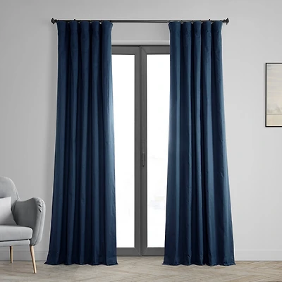 Half Price Drapes Dark Blue Solid Cotton Hotel Blackout Curtain