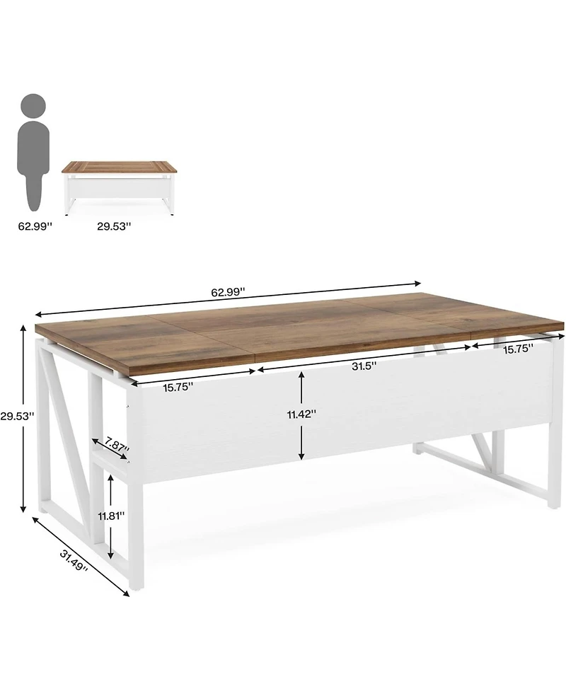 Tribesigns 63 inches Computer Desk with Bottom Storage Shelf Home Office Writing Table for Workstation, Cabinet not Included