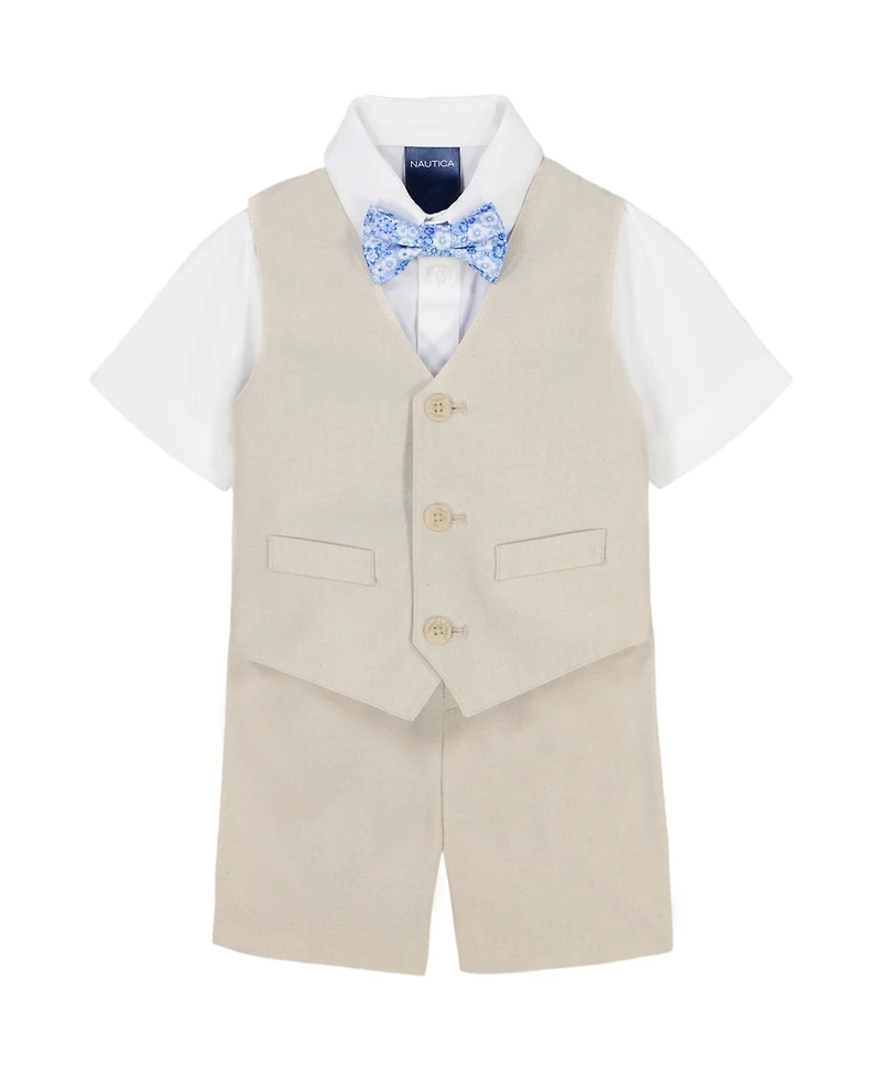 Nautica Baby Boys Shirt, Bowtie, Linen-Look Vest & Shorts, 4 Piece Set