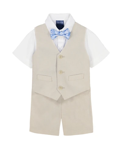 Nautica Baby Boys Shirt, Bowtie, Linen-Look Vest & Shorts, 4 Piece Set