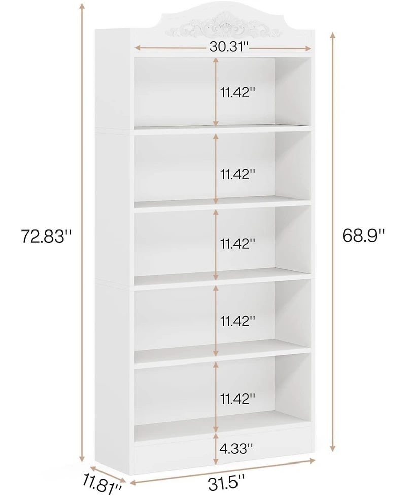 Tribesigns 73 Inch Tall Bookcase, Modern 5-Shelf White Library Bookshelf with Storage Shelves