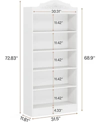 Tribesigns 73 Inch Tall Bookcase, Modern 5-Shelf White Library Bookshelf with Storage Shelves