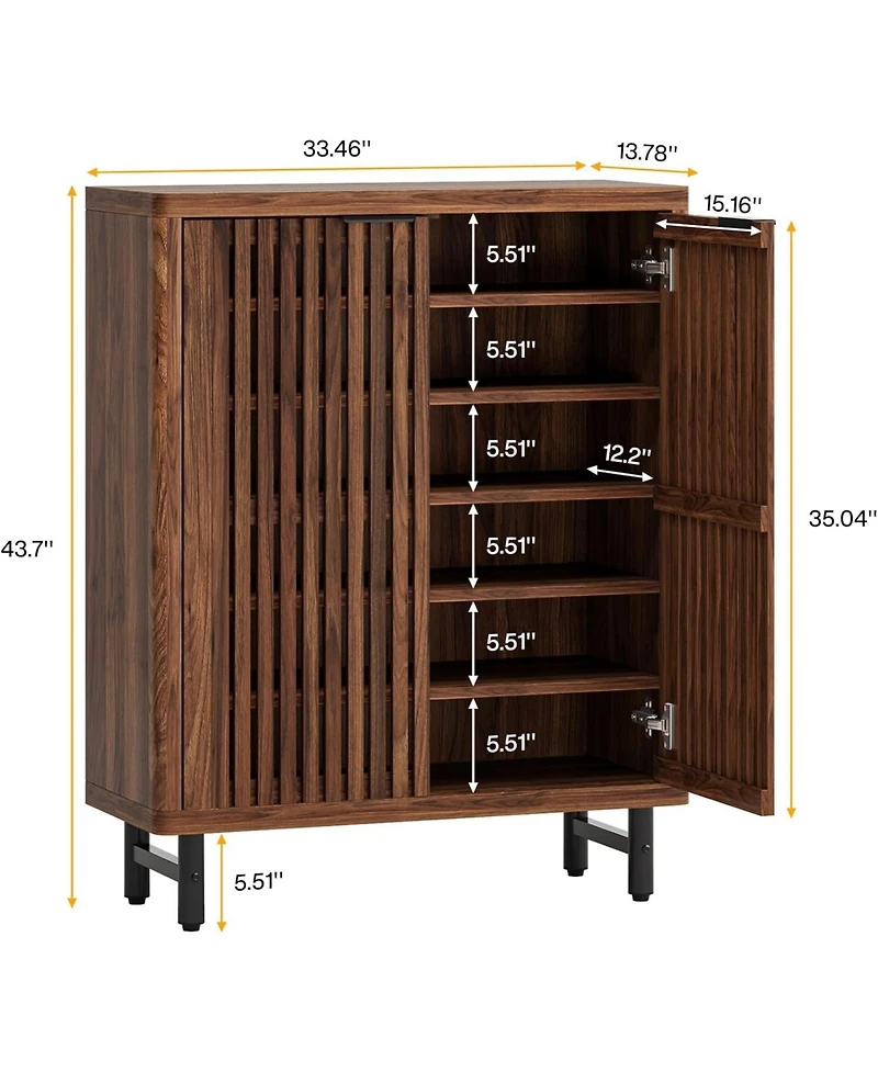 Tribesigns 6-Tier Shoe Cabinet with Shutter Doors, Modern Freestanding Shoe Organizer Cabinet with Adjustable Shelves, Large Wooden Shoe Storage Cabin