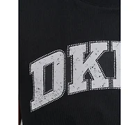 Dkny Women's Active Rhinestone-Logo Distressed Crewneck Cotton T-Shirt