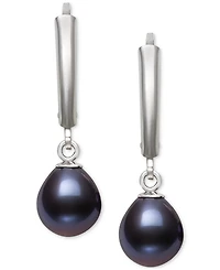 Belle de Mer Dyed Cultured Freshwater Pearl (7-8mm) Leverback Drop Earrings Sterling Silver
