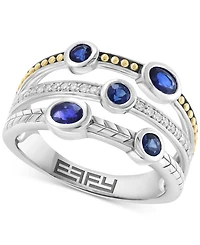 Effy Sapphire (5/8 ct. t.w.) & Diamond (1/10 Triple-Row Ring Sterling Silver (Also Ruby)