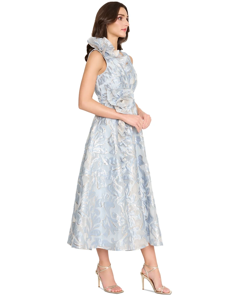 Tahari Women's V-Neck Ruffled Sleeveless Midi Dress