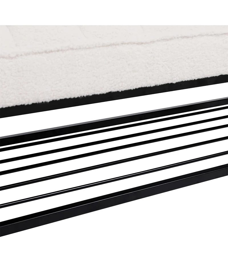 Modern Tufted Bench With Metal Shelf, Sherpa Upholstered Benches, Free Standing Shoe Organizer, End Of Bed Ottoman For Bedroom Living Room Entryway