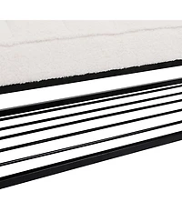 Modern Tufted Bench With Metal Shelf, Sherpa Upholstered Benches, Free Standing Shoe Organizer, End Of Bed Ottoman For Bedroom Living Room Entryway