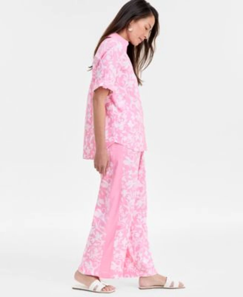 Jm Collection Womens Linen Blend Button Up Top Pants Exclusively At Macys