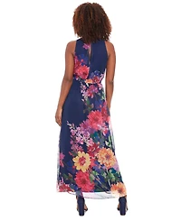London Times Petite Floral-Print Halter Maxi Dress