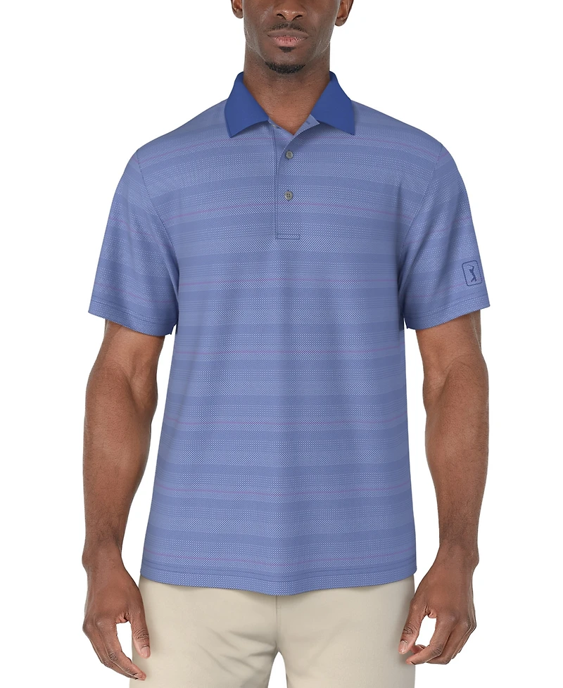 Pga Tour Men's Short Sleeve Birdseye Jacquard Polo Shirt