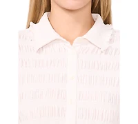 CeCe Women's Smocked Elbow-Sleeve Shirt
