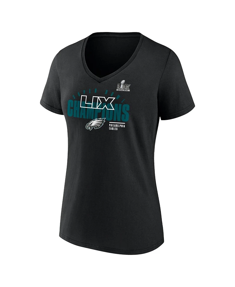 Fanatics Women's Black Philadelphia Eagles Super Bowl Lix Champions Iconic Victory V-Neck T-Shirt