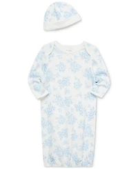 Little Me Baby Girls Blue Roses Cotton Gown & Hat, 2 Piece Set