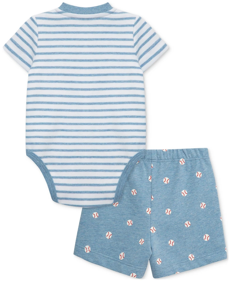 Little Me Baby Boys Cotton Baseball Bodysuit & Shorts, 2 Piece Set