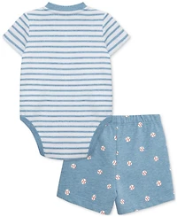 Little Me Baby Boys Cotton Baseball Bodysuit & Shorts, 2 Piece Set
