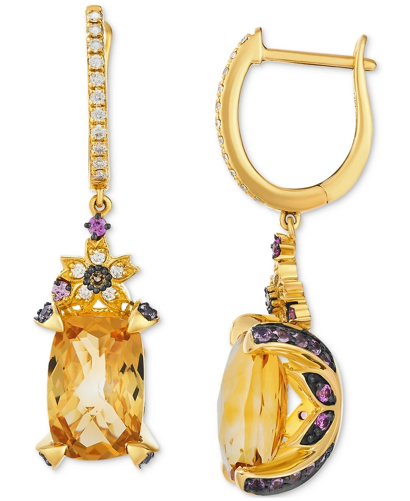 Le Vian Citrine (7-1/20 ct. t.w.), Pink Sapphire Ombres (3/4 ct. t.w.) & Vanilla Diamonds (1/4 ct. t.w.) Charm Hoop Earrings in 14k Gold