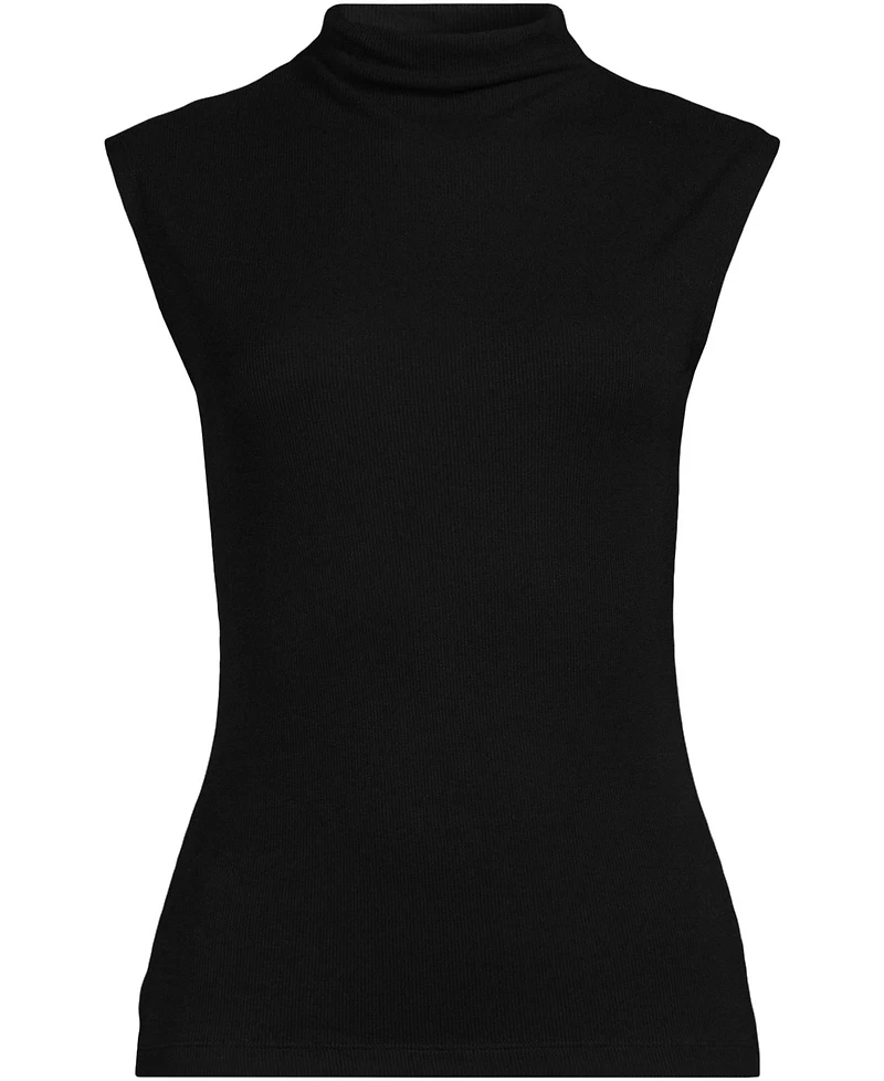Lands' End Women's Cap Sleeve Drapey Rib Fitted Funnel Neck Tank
