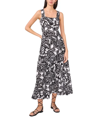 Vince Camuto Women's Printed Square-Neck Smocked-Back Sleeveless Maxi Dress