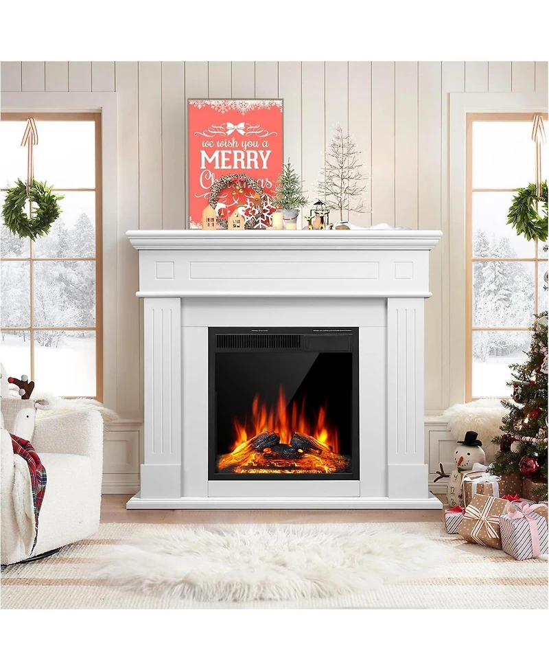 Kismile Electric Fireplace Mantel Package Wooden Surround Firebox Tv Stand Free Standing Heater with Logs, Adjustable Led Flame, Re