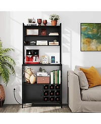 Bar Cabinet with Wine Bottle Holders and S-Hooks for Glassware Accessories