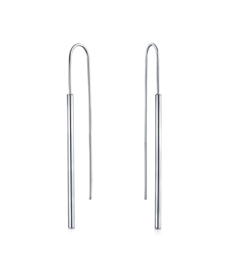 Bling Jewelry Minimalist Geometric Dangle Earrings Linear Bar Threader in Sterling Silver