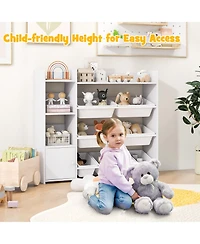 4-Tier Kids Toy Storage Organizer Bookshelf and Toy Storage Rack with Door