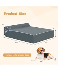 Orthopedic Dog Bed with Headrest and Removable Washable Cover-Grey