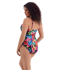 Longitude by Mimi Flamingo Women's Summer Waves Shirred Sweetheart Tank One Piece Swimsuit
