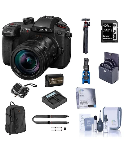 Panasonic Lumix GH5II Mirrorless Camera with Leica 12-60mm Lens Bundle with 128GB Sd Card, Backpack, 2x Extra Battery, Dual Charger, Shoulder Strap, M
