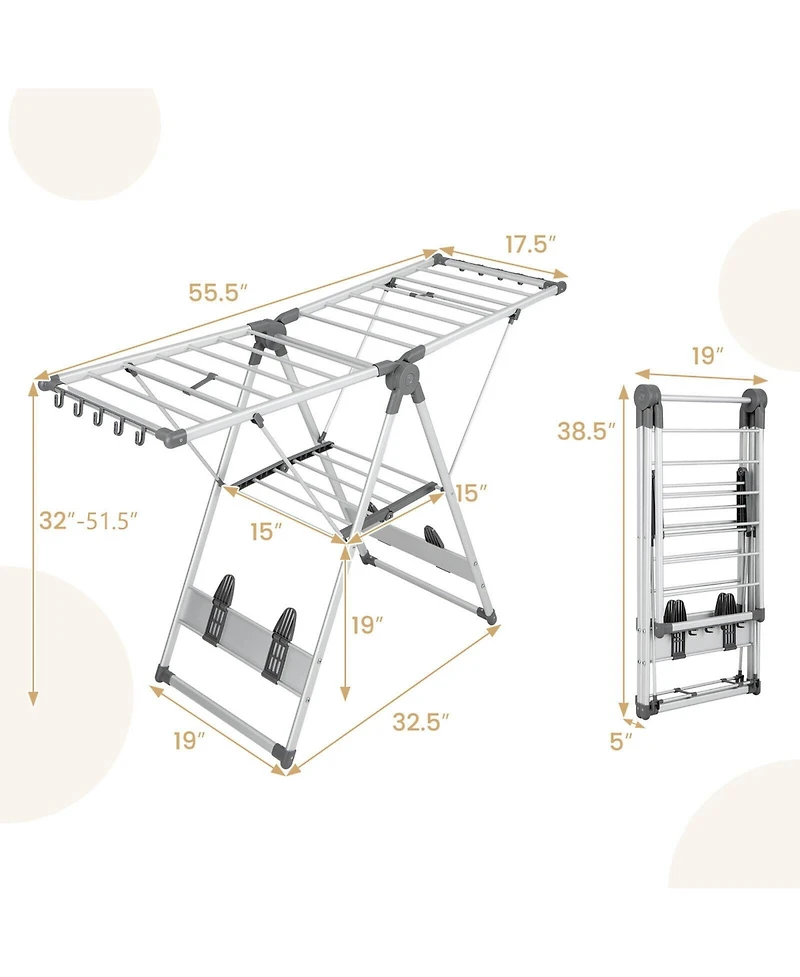 2-Layer Folding Clothes Drying Rack with 5-Level Adjustable Height