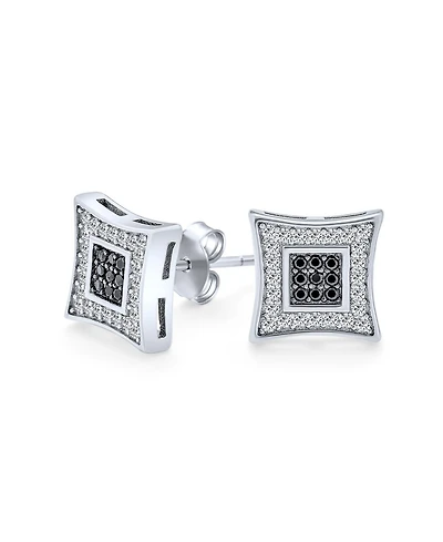 Bling Jewelry 10MM Square Black & White Cz Stud Earrings in Sterling Silver