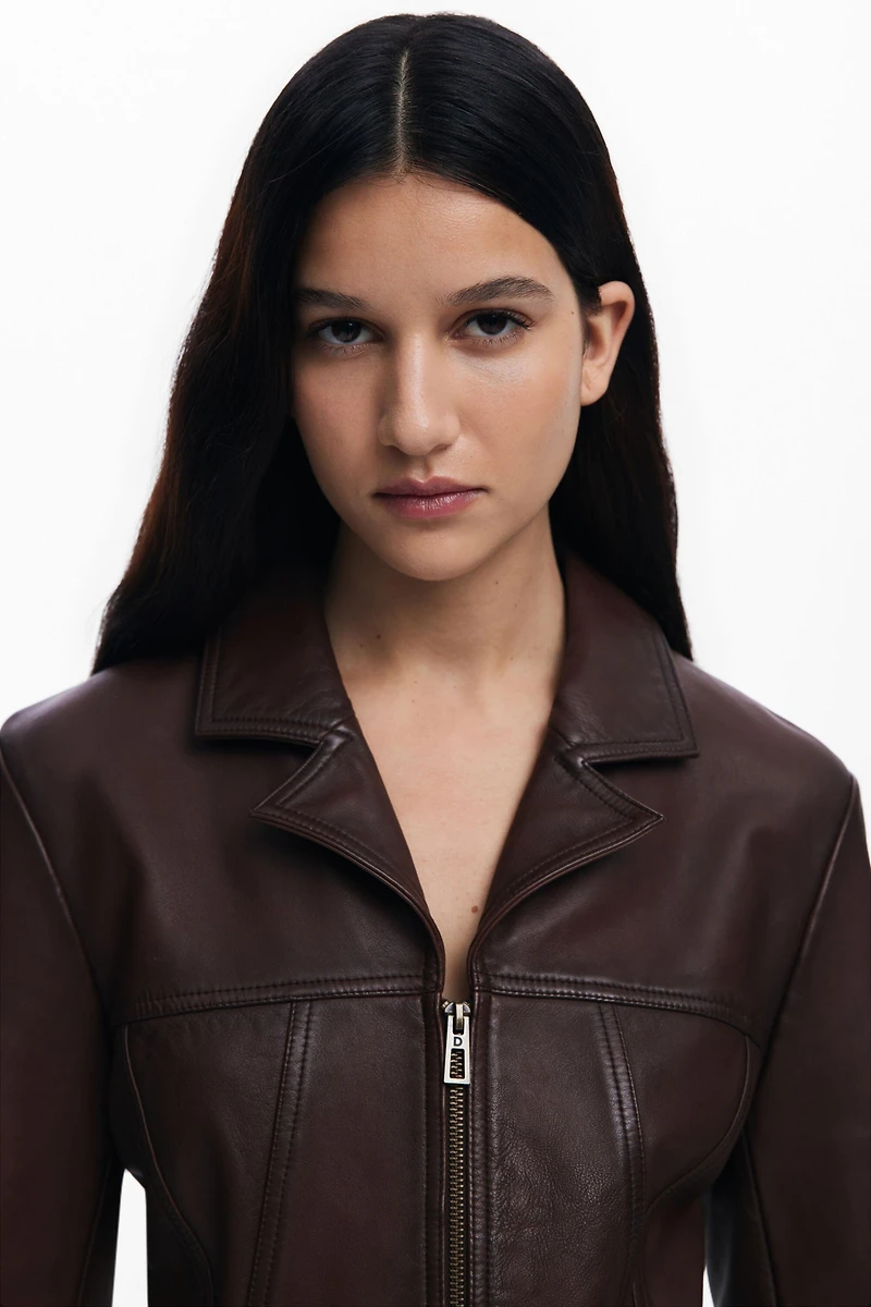 Desigual Women's Peplum leather biker jacket