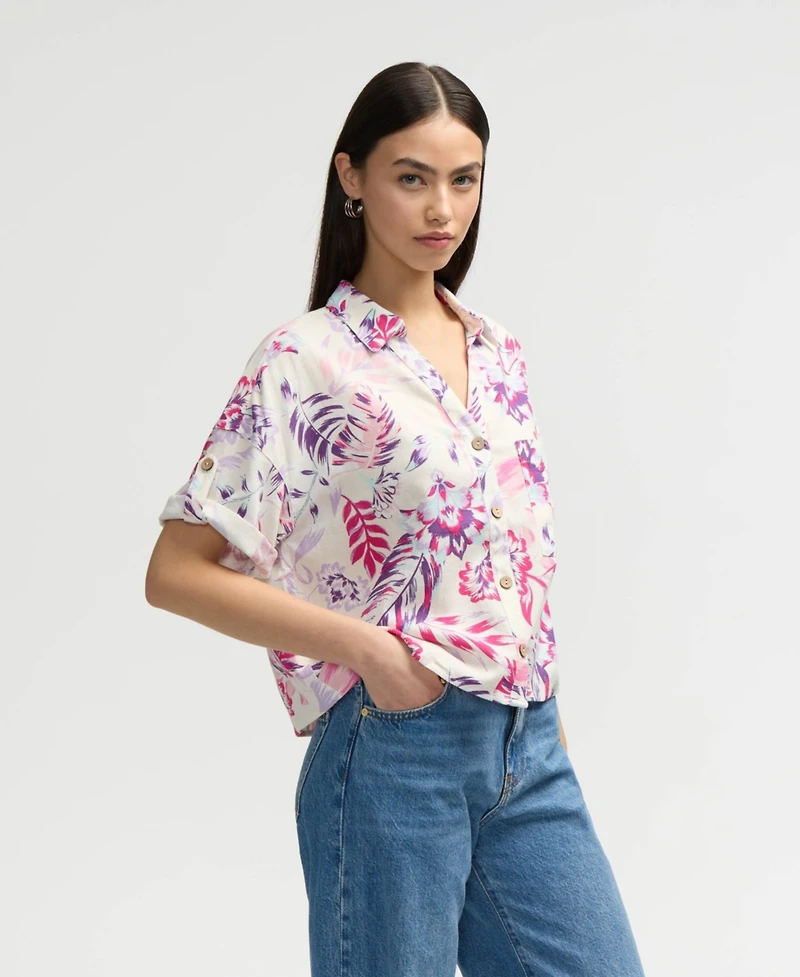 Nvlt Women s Button Front Cropped Shirt