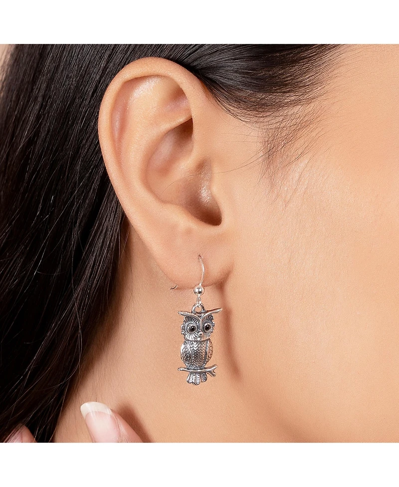 Bling Jewelry Flying Bird Dangle Earrings Owl Design Oxidized Sterling Silver