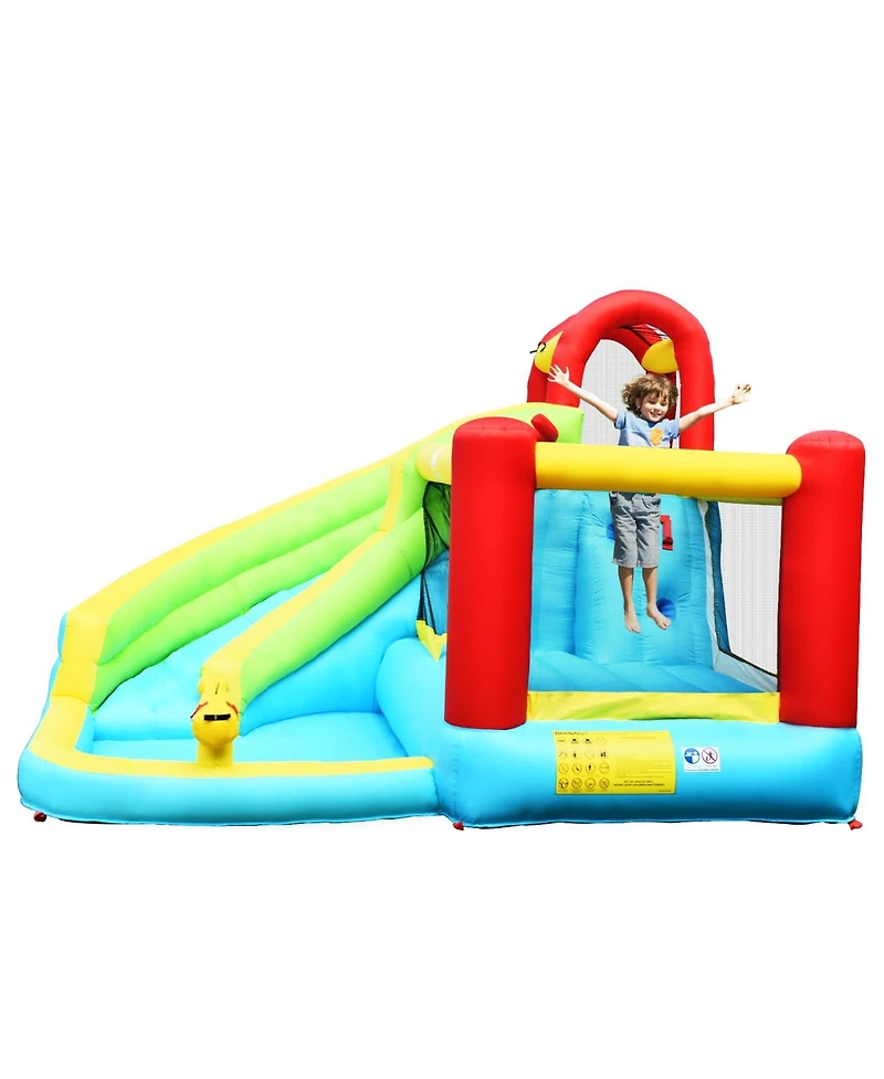Inflatable Bounce House with Climbing Wall & Basketball Hoop Fun Outdoor Playset for Kids