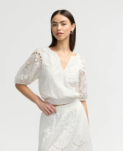 Nvlt Women s Puff Sleeve Eyelet Top