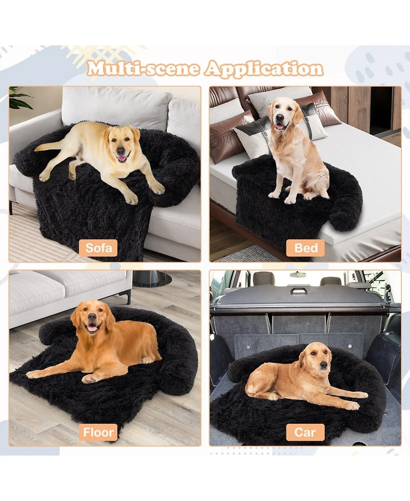 47"x 45"x 33" Plush Calming Dog Couch Bed with Anti-Slip Bottom
