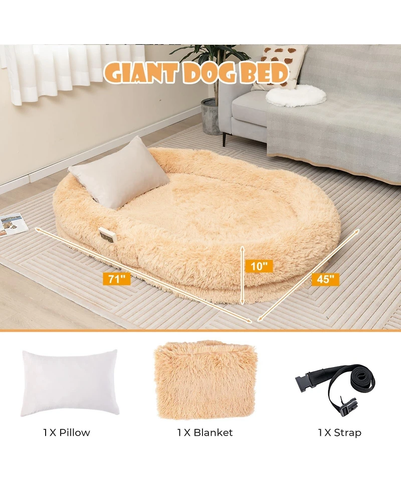 Washable Fluffy Human Dog Bed with Soft Blanket and Plump Pillow