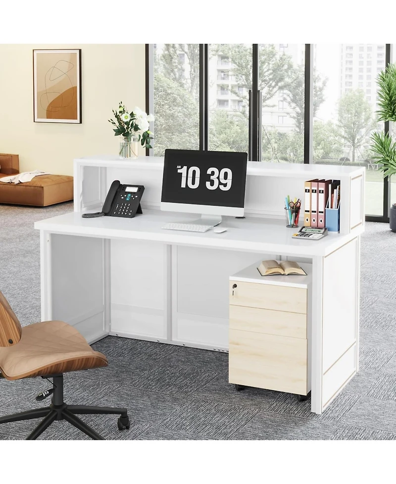 Tribesigns Reception Desk with Counter, 57-Inch Rustic Front Receptionist Table, Boho Welcome Checkout Counter for Office, Retail, Lobby, Be