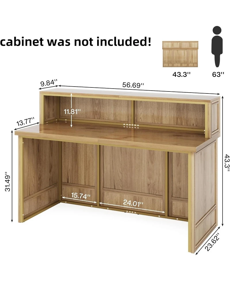Tribesigns Reception Desk with Counter, 57-Inch Rustic Front Receptionist Table, Boho Welcome Checkout Counter for Office, Retail, Lobby, Be