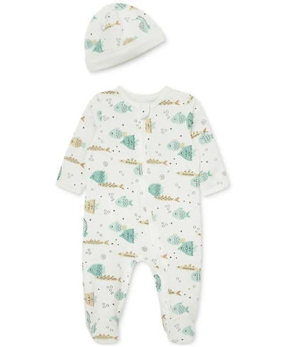 Little Me Baby Boys Aquatic Footed Coverall & Hat, 2 Piece Set