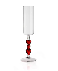 Qualia Glass Red Heart Stemmed Champagne Flute Glasses, Set of 2