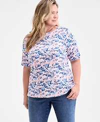Style & Co Plus Printed Elbow-Sleeve Knit Top, Exclusively at Macy's